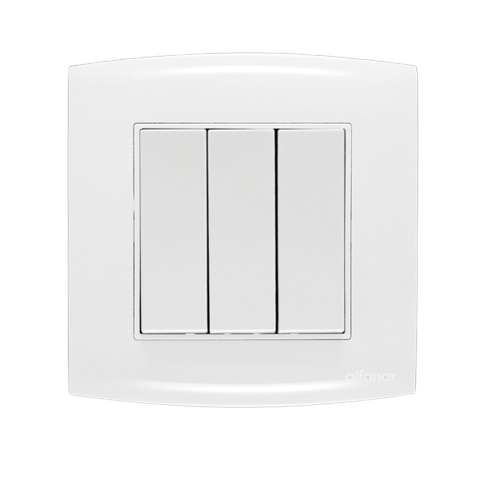 Wide Electrical Light Switch 3 Gang 2 Way 10 Amp 7×7 cm White | Al Fanar