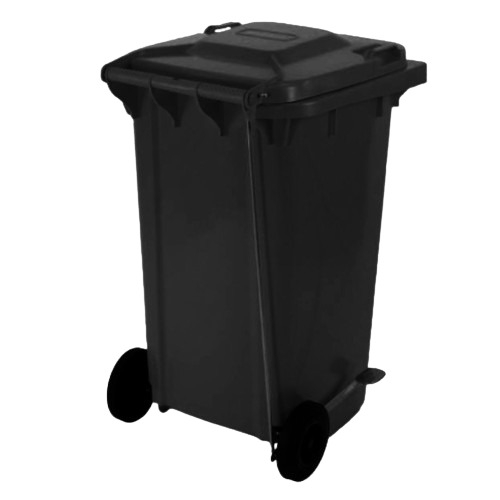 حاوية نفايات بلاستيكية HDPE سعة 240 لتر، أبعاد 70×55.5×100 سم، لون أسود | مصنع الفريدي للصناعات البلاستيكية