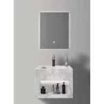 Artificial Marble Sink single Basin With 3 Color LED mirrors, Size 60 cm Marbled Golden White Color