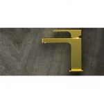 Short Automatic Brass Washbasin Faucet, Matte Gold Color