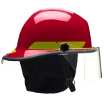 Thermoplastic fire helmet with shield, Hight 4 inches, red color