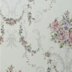 ورق حائط ورود طول 15.6 م، عرض 106 سم، لون بنفسجي ورمادي واخضر