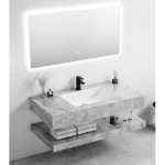Decorative Single Basin Artificial Marble With LED Mirrors, Size 80×50 cm, Light gray color