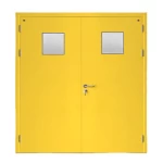 Fire door SFFECO  galvanized steel   with square glass window Model SF/DD  Double Door leaf size 1950×1900   mm  Color Yellow