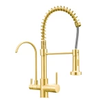 Three lines with One line desalination Sink Tap , Gold Color