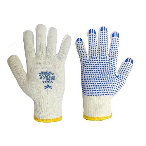 Cotton Safety Glove with PVC Dots One Side, White Color | 713-11