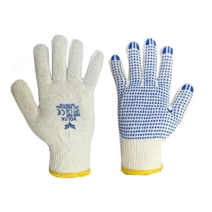 Cotton Safety Glove with PVC Dots One Side, White Color | 713-11
