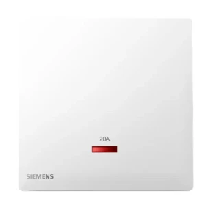 20A 1 Gang Double Pole Switch with Neon Indicator, White, 86x86mm, 250V | Siemens (Delta Peleus)