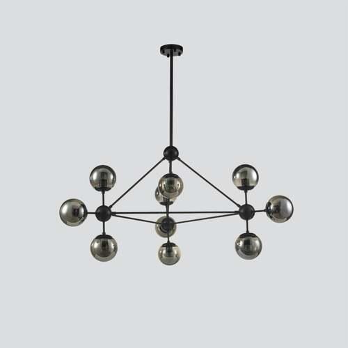 Suspended Light 91x57 cm Black and Gold, Cable 200 cm, 10 Bulbs | 