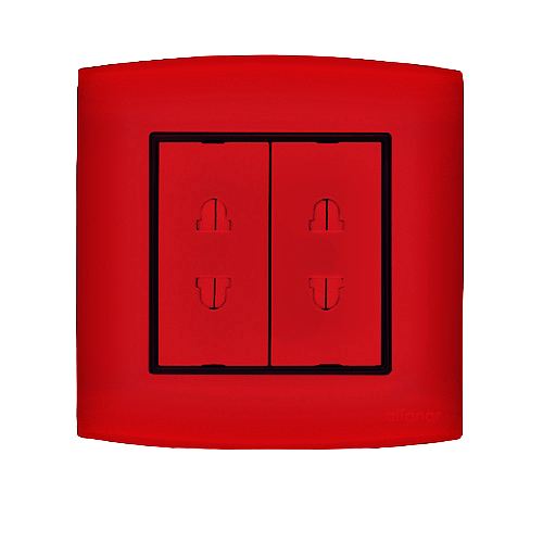 Electrical Switch Socket 2 Gang 2 Holes 16 Amp 7x7 cm Red with Black Ring | Al Fanar