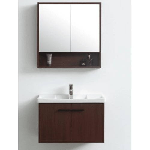 Bathroom Washbasin 80 cm Dark Woody with Wooden Cabinet Mirror | Al Muhaidib Sanitary and Ceramic