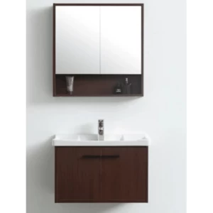 Bathroom Washbasin 80 cm Dark Woody with Wooden Cabinet Mirror | Al Muhaidib Sanitary and Ceramic