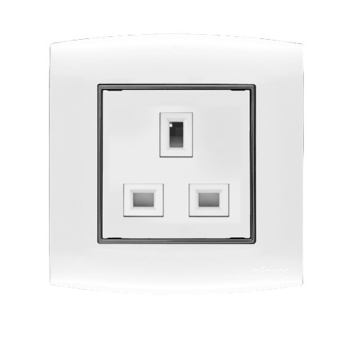 Electrical Switch Socket 1g 13 Amp Omnia 7x7 cm White with Black Ring | Al Fanar