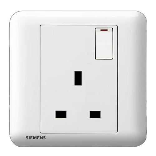 فيش كهرباء مفرد 13 امبير مع مفتاح تشغيل ومؤشر 86×86 مم، ابيض، 250 فولت | Siemens (Delta Seata)