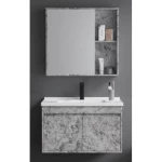 Gray Marble Bathroom washbasin with wooden cabinet and pharmacy with mirror Size 60 cm