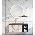 Marble Top With A Mirror Wash Basin Size 100 cm, Dark grey Color with Wooden Cabinet