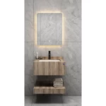 Artificial Marble WashBasin Size 60 cm, Normal Basin with LED Mirror, Wooden Color