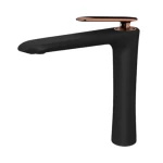 Long Bathroom Washbasin Faucet, Black and Rose Gold