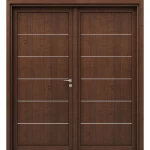 Premium Luxury Wooden Entrance Door, Dual, Size 220 × 235 cm, 6 cm Thickness, Dark Brown, Product Number M01