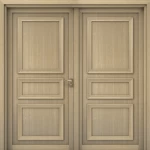 باب مزدوج خشب كلاسيكي بتصميم فاخر، لون بيج، مقاس 220 × 235 سم، موديل EX05