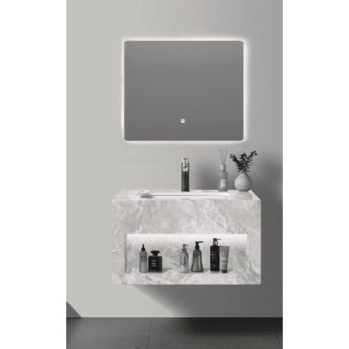 Artificial Marble Sink Single Basin 80 cm, Marbled Gray with 3 Color LED Mirrors | Al Muhaidib Sanitary and Ceramic