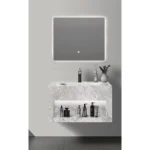 Artificial Marble Sink Single Basins With 3 Color LED mirrors, Marbled Gray Color, Size 80 cm 