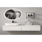 Marble Top Single Basin washbasin, White Color, Size 120×48 cm, With Wooden Cabinet