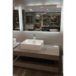 مغسلة ديكور رخام صناعي حوض واحد سيراميك، مقاس 100 سم، لون رمادي، مع مراية ليد