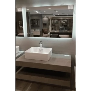 Ceramic Artificial Marble Sink Single Basin 100 cm Gray with LED Mirrors | Al Muhaidib Sanitary and Ceramic