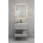 Artificial Marble Normal Basin with LED Mirror Size 60 cm, Leaden With White Veins Color