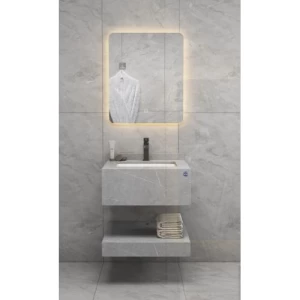 Artificial Marble Normal Basin with LED Mirror Size 60 cm, Leaden With White Veins | Algafary Sanitary ware