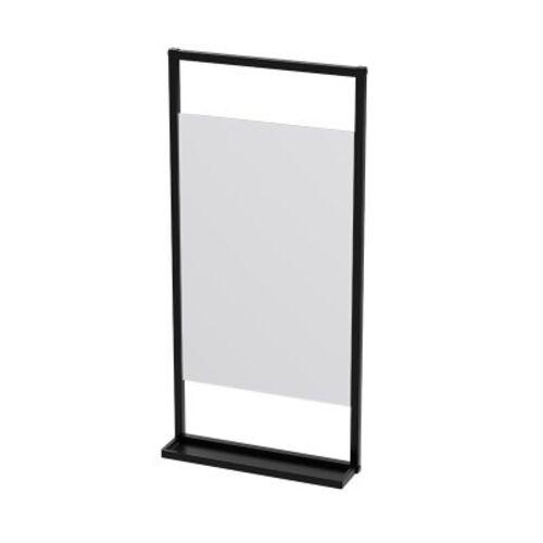 Silver Wall-Mounted Bathroom Mirror 100x48cm Black Frame with Integrated Shelf Storage