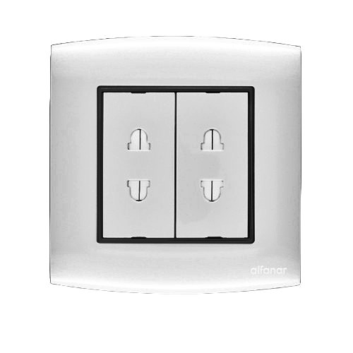 Electrical Switch Socket 2 Gang 2 Holes 16 Amp 7x7 cm Silver with Black Ring | Al Fanar
