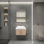 Ceramic Washbasin With Wooden Cabinet , Size 60 cm, Light Wooden Color