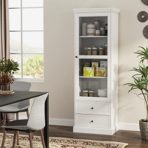 Glass Storage Cabinet Height 180 cm, Width 60 cm, Depth 40 cm, White Color | Revvvd Factory