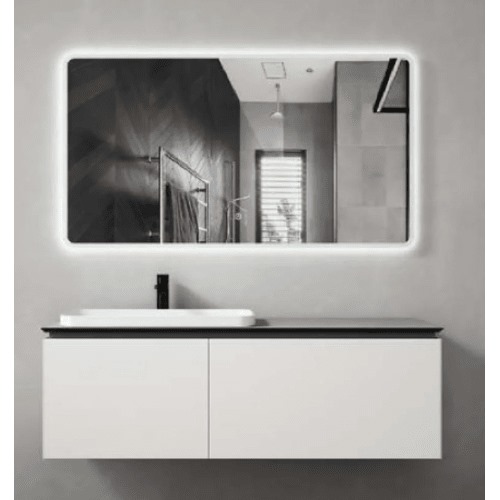 Ceramic Marble Top Bathroom Washbasin 120×52 cm, White with Wooden Cabinet | Al Muhaidib Sanitary and Ceramic
