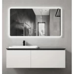 Ceramic Marble Top Bathroom washbasin Size 120×52 cm, White Color with Wooden Cabinet