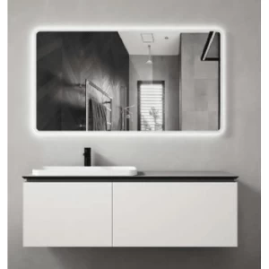 Ceramic Marble Top Bathroom Washbasin 120×52 cm, White with Wooden Cabinet | Al Muhaidib Sanitary and Ceramic