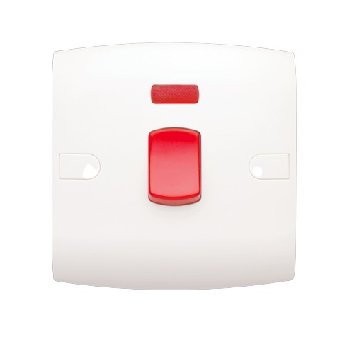 Electrical Light Switch 1 Gang Double Pole with LED 45 Amp 7x7 cm White | Al Fanar