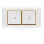 Electrical light switch 2 gang 10 Amp Omnia Alfanar Size 14 × 7 cm Color White with Gold Ring