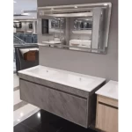 Marble Surface Ceramic Hand Washbasin Size 120 cm, Cement Grey Color with Wooden Cabinet