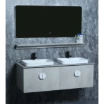 Marble Surface Ceramic Double Bowl Hand Washbasin Size 120 cm, Grey With Wooden Cabinet