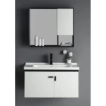 White Washbasin With Wooden Cabinet And Pharmacy With Mirror Size 80 cm 