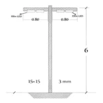 Double arm aluminum lighting pole, length 6 m, thickness 3 mm base 15 x 15 mm