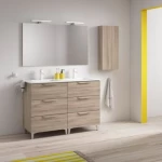 Double Bathroom Cabinet with 2 Sinks and Mirror, Classic Design, Beige color, Size 120 cm