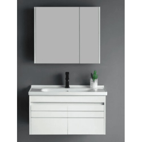 Hand Washbasin 80 cm Light Grey with Wooden Cabinet and Pharmacy Mirror | Al Muhaidib Sanitary and Ceramic