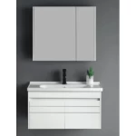 Hand washbasin With Wooden Cabinet And Pharmacy With Mirror, Light Grey, Size 80 cm 