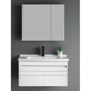 Hand Washbasin 80 cm Light Grey with Wooden Cabinet and Pharmacy Mirror | Al Muhaidib Sanitary and Ceramic