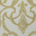 ورق جدران مشجر مقاس 15.6 م×106 سم، لون ذهبي لامع ودخاني ابيض