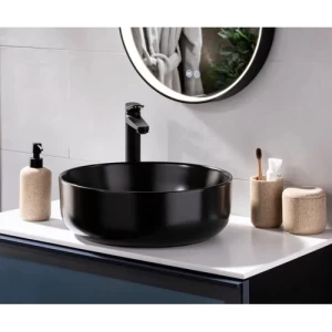 Counter Porcelain Basin Height 14 cm, Width 40 cm, Length 40 cm, Matte Black | Abyat Company